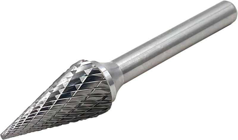 LU&MN SM-5 Tungsten Carbide Burr Rotary File 25 Degree Pointed Cone Shape Double Cut with 1/4''Shank for Die Grinder Drill Bit, 1/4'' Diameter of Shank, 1/2'' Diameter of Cutter 1'' Cutter Length - Image 3